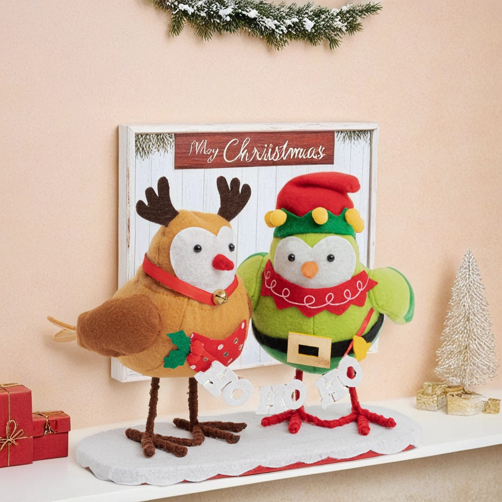 Navidad transfronteriza adorable pájaro combinación de decoraciones de ventanas decoración de atmósfera navideña decoración de pájaro sombrero de Navidad