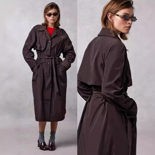 French Niche 24 Fall/Winter New Lapel Loose Lace-up Waist Lightweight Sliding Long Coat Coat 32105