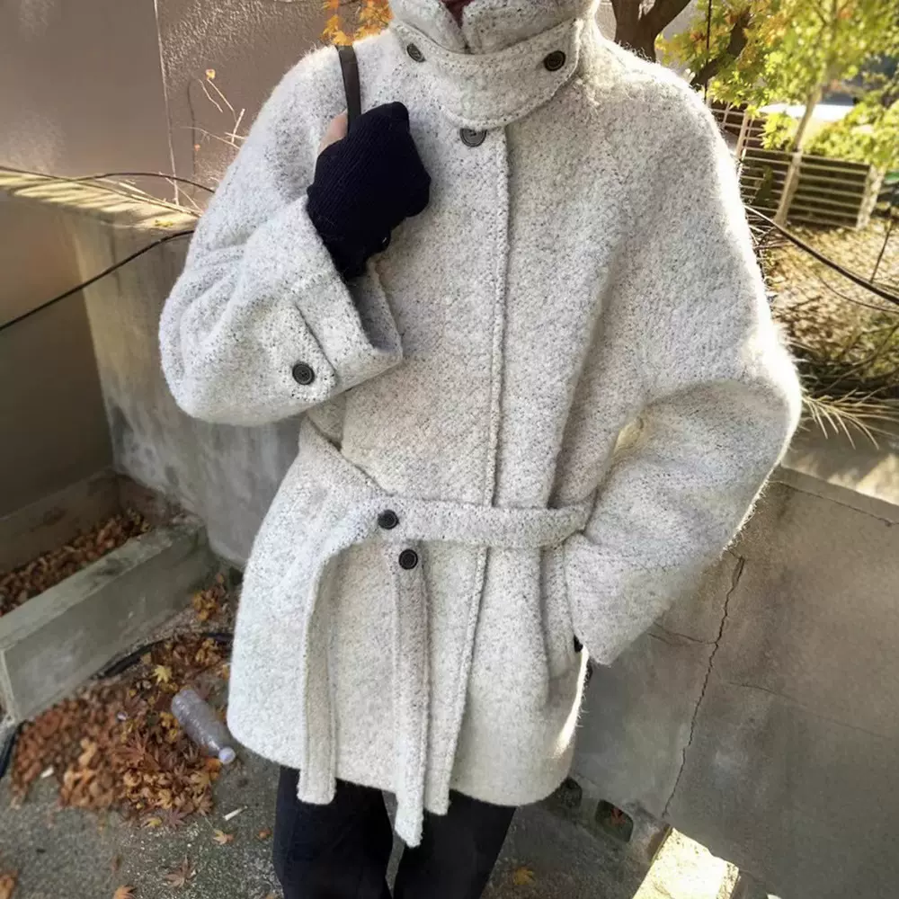 现货 立领羊毛毛呢系腰带大衣女冬季韩风高级感呢外套londonfi*t