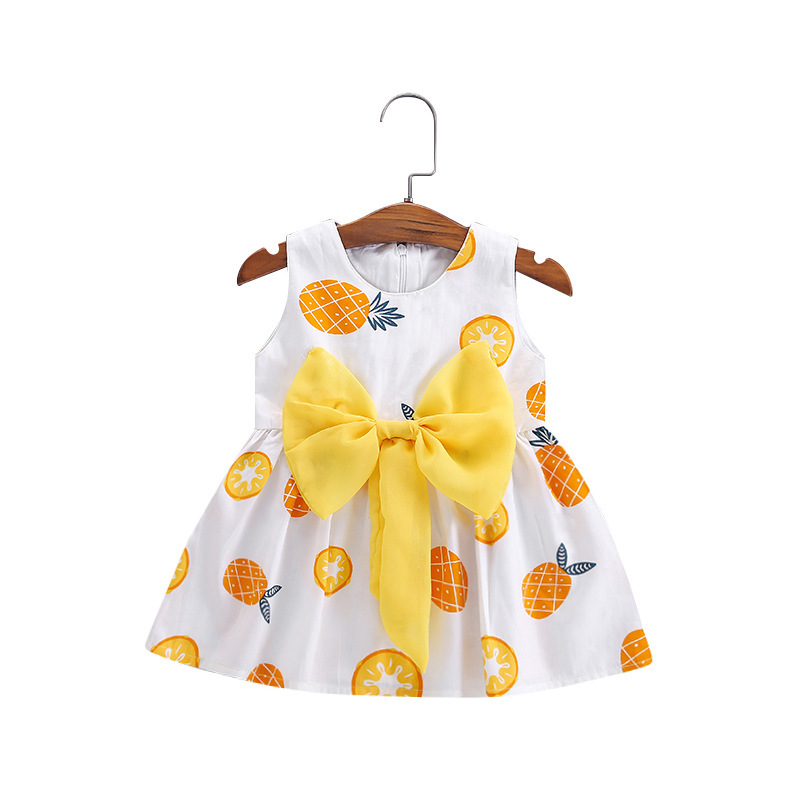 Baby Sleeveless Printed Dress with Bowkn...