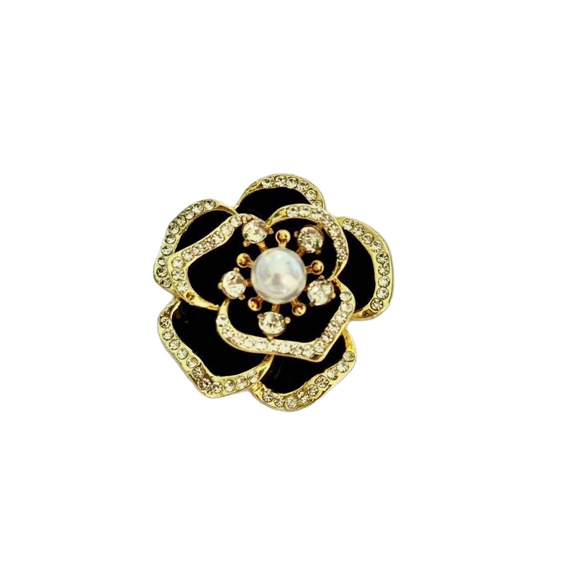 Spilla camelia elegante, spilla a rosa nera dal design alla moda_voghion.com