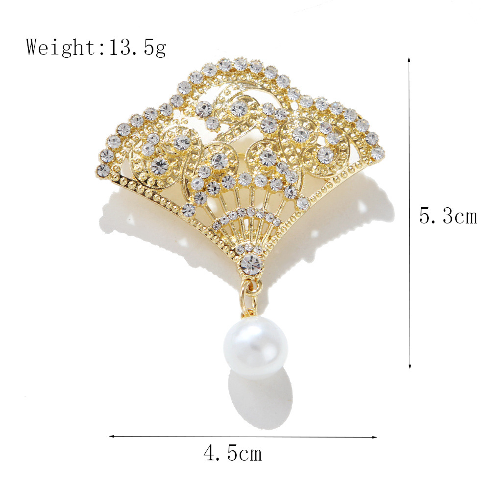 Korean style fashion personality Chinese style fan pearl brooch anti exposure corsage buckle forest series all match temperament female_voghion.com