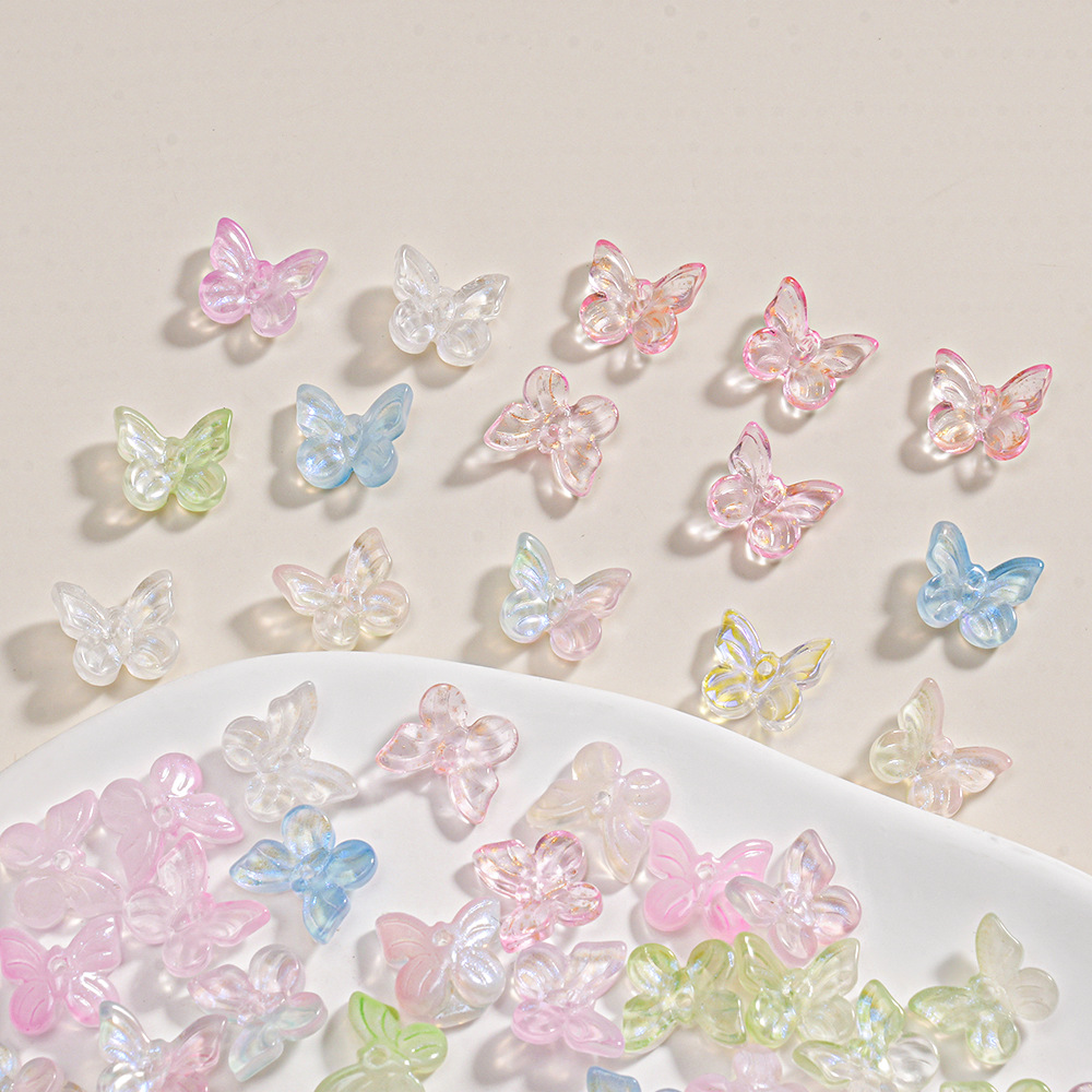 Japanese Aurora Crystal Little Butterfly Hecho a mano Diy cadena de teléfono móvil uñas transparentes accesorios de joyería de vidrio de imitación checa mujeres