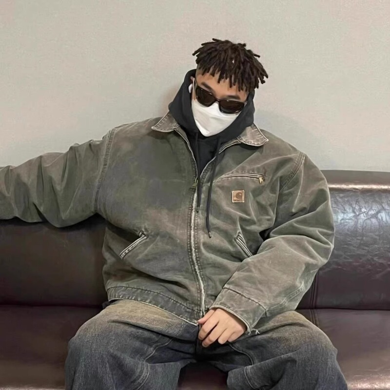 CARHARTT Carhart J97 Detroit Wash Retro Dressed Antique Denim Canvas Crock Jacket Coat