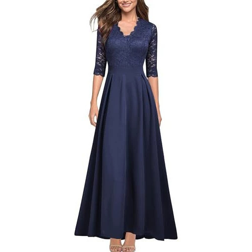 Evening dress, cross-border lace long dress for women, wedding mid-sleeve bridesmaid dress, elegant and sophisticated, slimming effect Evening dress, cross-border lace long dress for women, wedding mid-sleeve bridesmaid dress, elegant and sophisticated, slimming effect