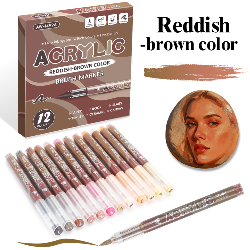 Nuevo conjunto de marcador de acrílico líquido directo transfronterizo de cabeza blanda acuarela marrón rojo al por mayor.