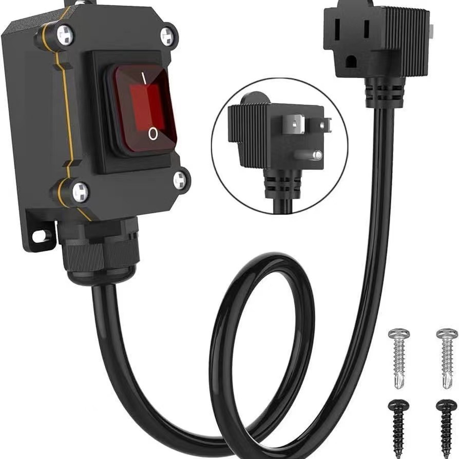 防水开关电源延长线美规插头电源线 大功率防水开关线防水盒