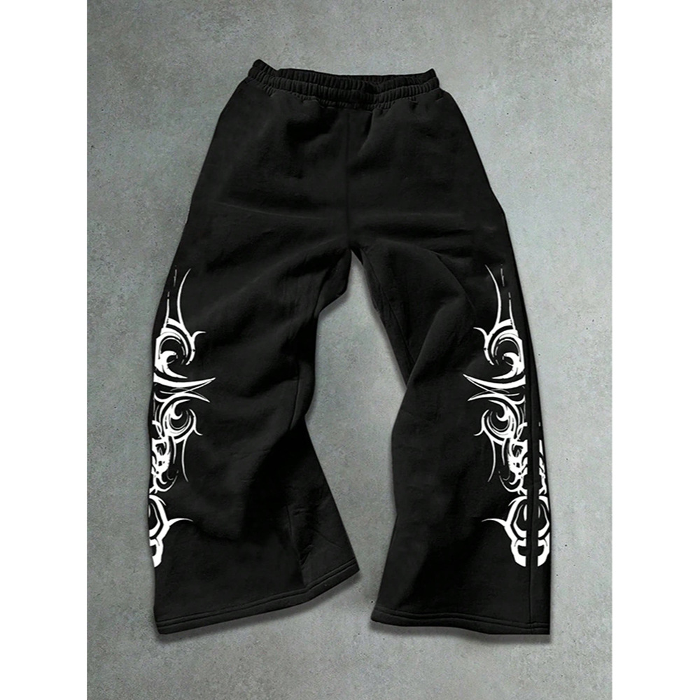 High Street Design Sense Hip Hop Printed Casual Pants Men's Straight Sweatpants European And American Retro Long Pants_viptrois.com