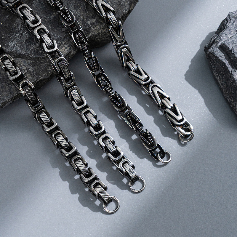 Cross-border New Trendy Byzantine Retro Black Polished Hip-hop Titanium Steel Bracelet Men's Jewelry High-end Color-sensitive