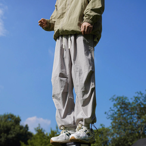 Loose Ankle Hem Thin Quick-Dry Work Pants for Men - Autumn Hipster Parachute Casual Streetwear Ice Silk Pants