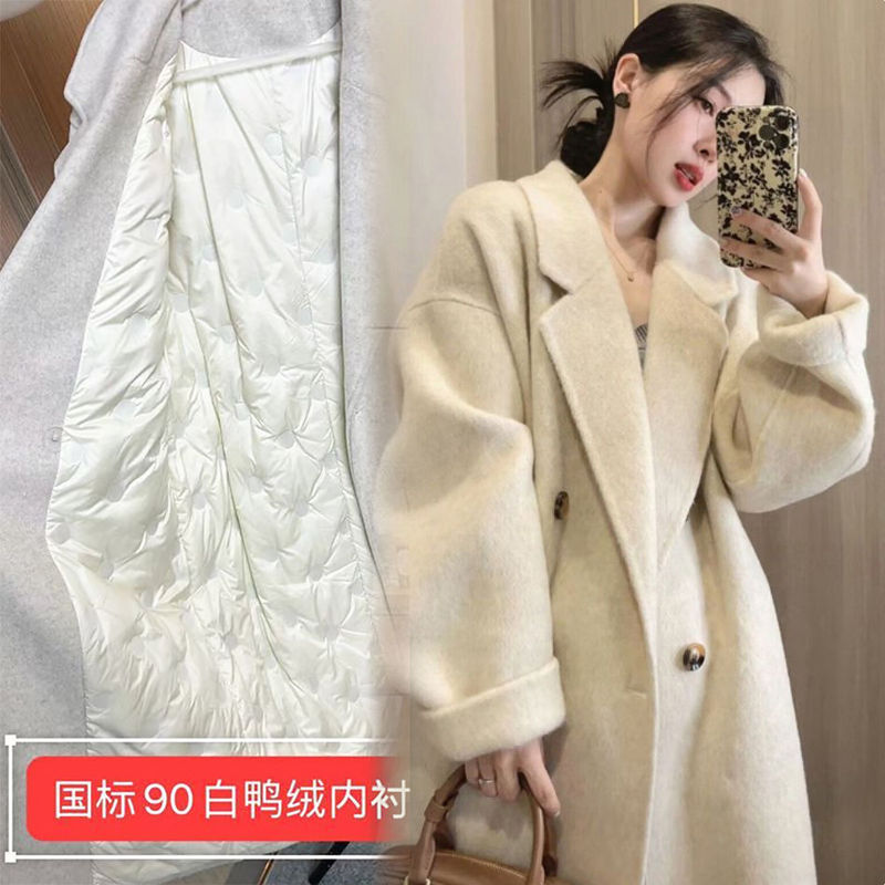 2025 Winter down Jacket Lining Double-Sided Velvet Outwear Women's Classy Cotton Thickeneded Over-The-Knee Woolen Outwear