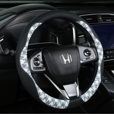 Linen Sports-Style Houndstooth Steering: Steering wheel cover - light-blue-and-white-38cm