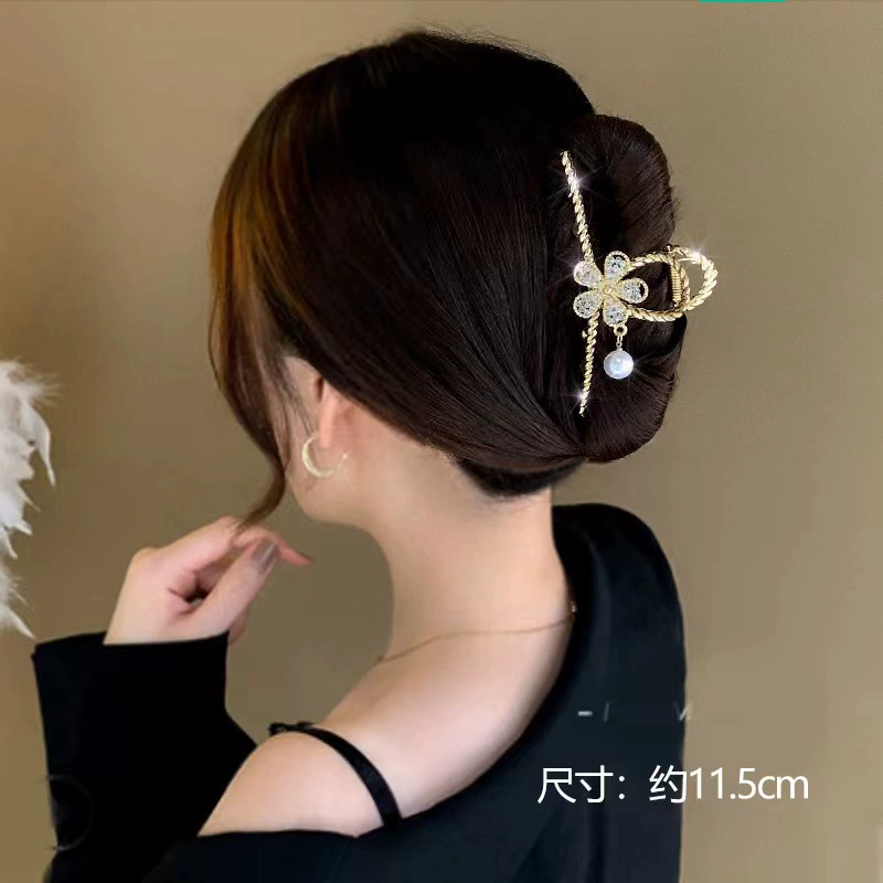 Metal crab hair clip, elegant rhinestone & pearl accents, large styles (multiple colors)