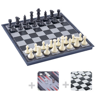Ub3-In-1 Magnetic Chess Backgammon Black and White Chess Foldableing Magnetic Portable Export Export Multi-Functional Chess