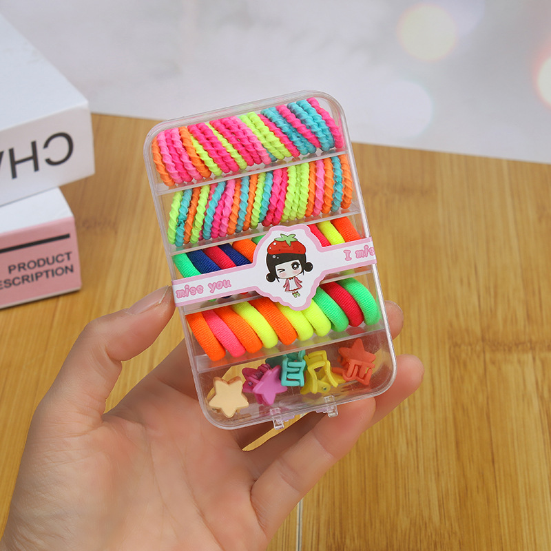 Anillo de pelo para niños horquilla en caja anillo de toalla de pulgar elástico alto clip de pelo de conejo cuerda de pelo de niña accesorios para el cabello traje al por mayor
