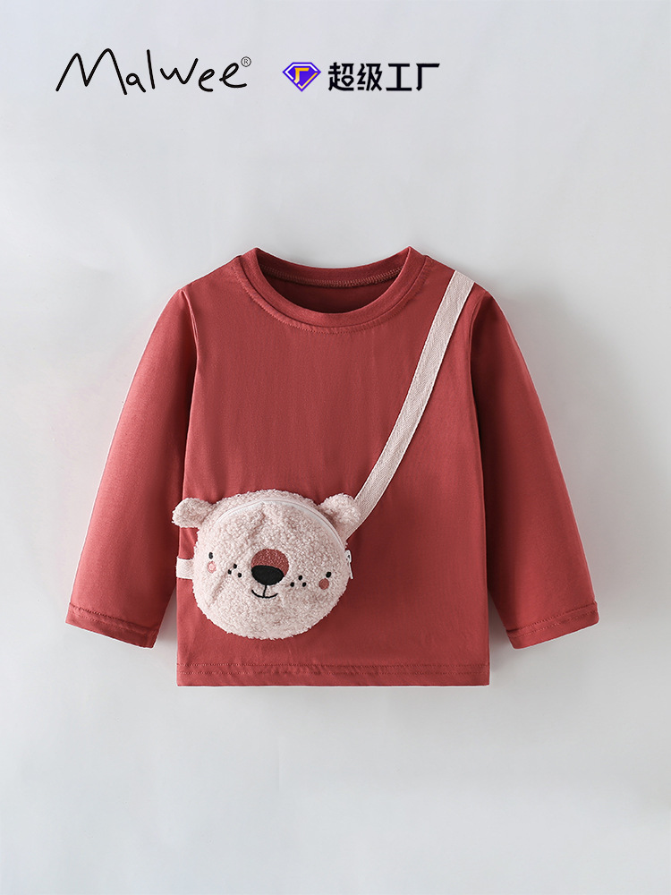 Camiseta de niña malwee transfronteriza otoño e invierno nuevo estilo europeo y americano niños pequeños y medianos con cuello redondo y manga larga blusa de niña de otoño