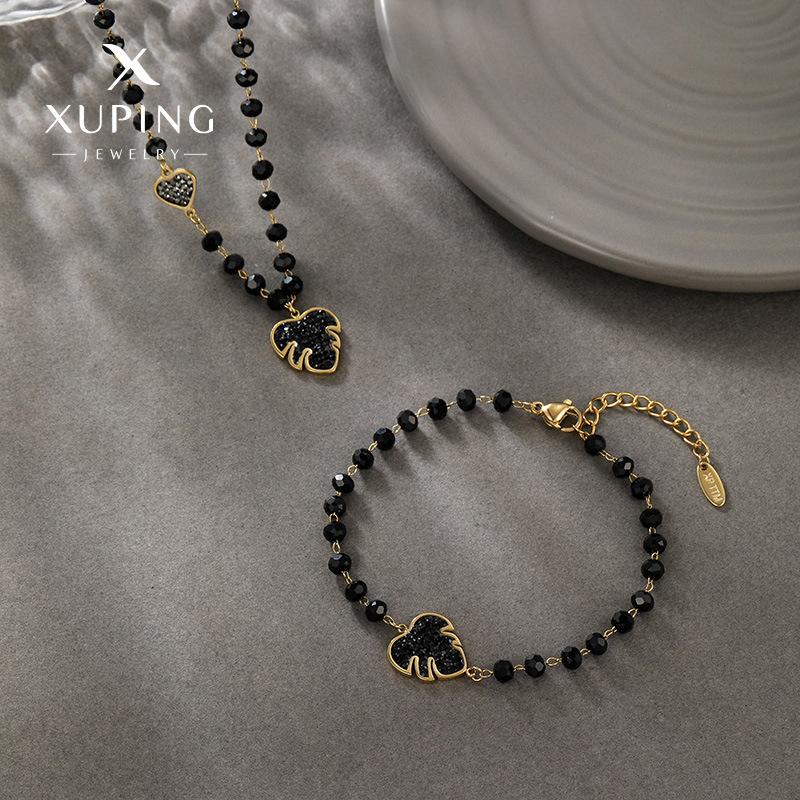 Conjunto de Joyería Xuping de Moda, Chapado en Oro de 14k, Collar y Pulsera de Cuentas Negras para Hombre, Estilo de Personalidad Única, Venta al por Mayor