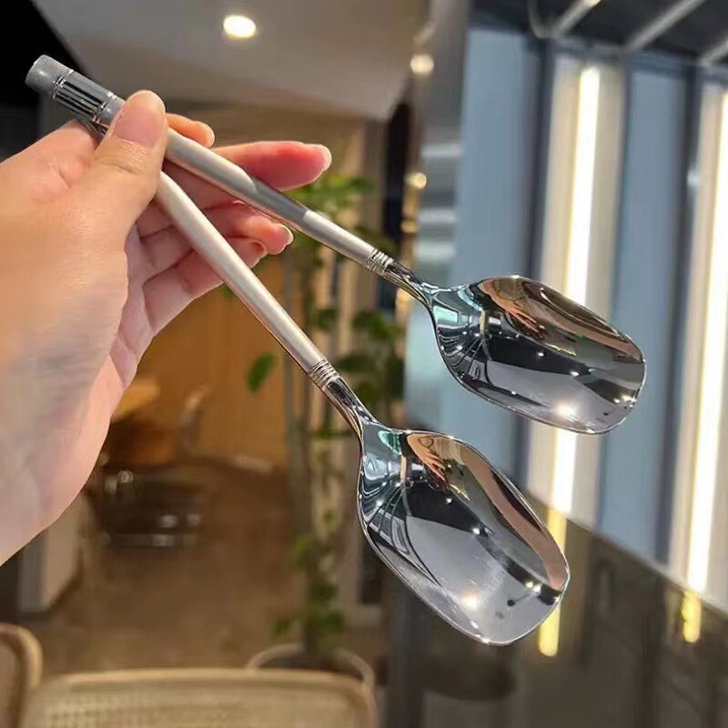 Spoon Stainless Steel High Color Value Thickened Korean Style Household Square Spoon Modern Simple Soup Spoon 304 Cyber Celebrity Spoon Spoon Spoon Stainless Steel High Color Value Thickened Korean Style Household Square Spoon Modern Simple Soup Spoon 304 Cyber Celebrity Spoon Spoon