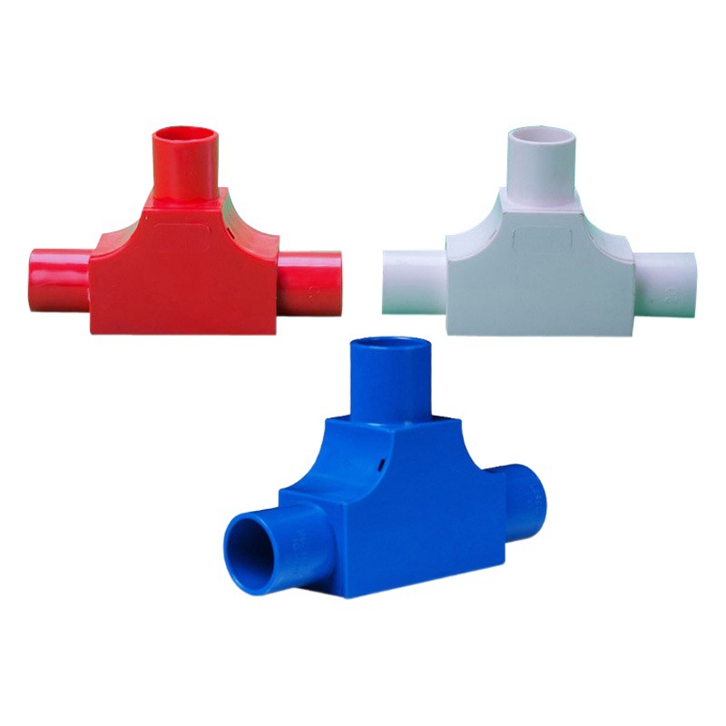 Cubierta de PVC tee con tapa tee eléctrico accesorios especiales tres tenedor comandante caja 16 20 rojo azul blanco