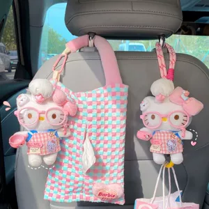 Car tissue box hook 2-in-1 cute cartoon cat storage hanging bag car seat back decoration tissue bag