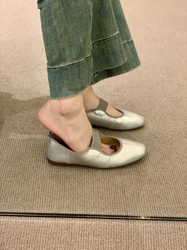 平底银色浅口芭蕾舞单鞋女春秋新款复古温柔仙女风一字带玛丽珍鞋|undefined