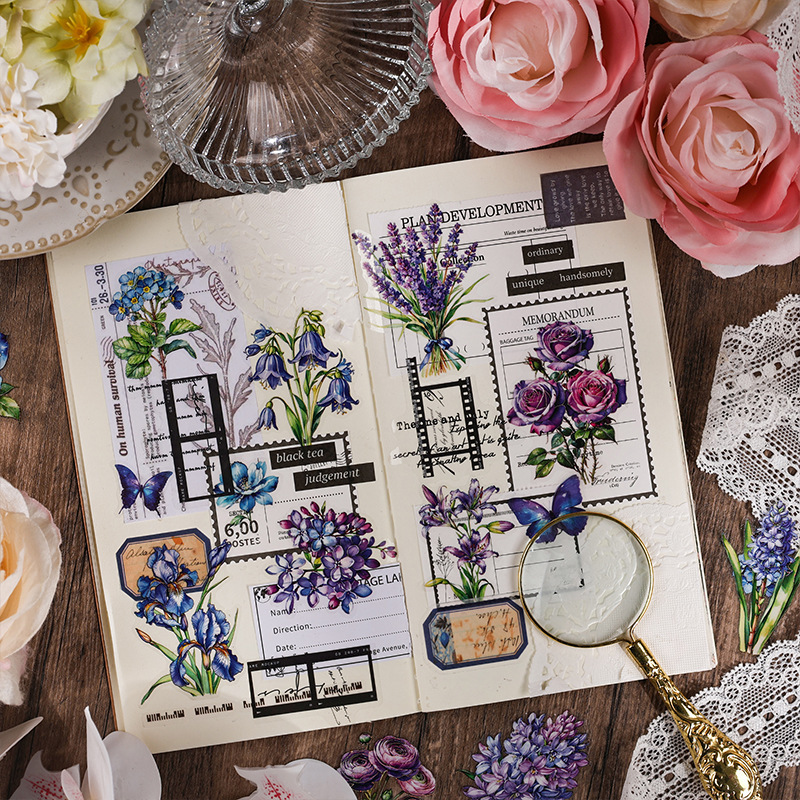 Flor de corazón transparente pegatinas impermeables para mascotas diy diario pegatinas transfronterizas retro estampado pegatinas de flores y plantas