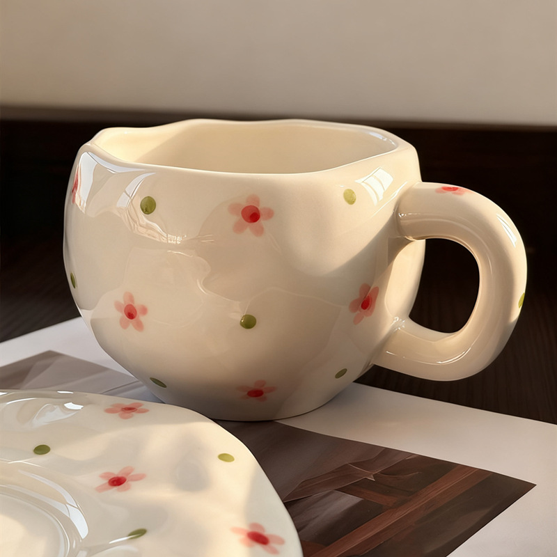 Esmalte coreano pintado a mano taza de café de cerámica con platos de alto valor de marca de rayas de taza de agua de lattes