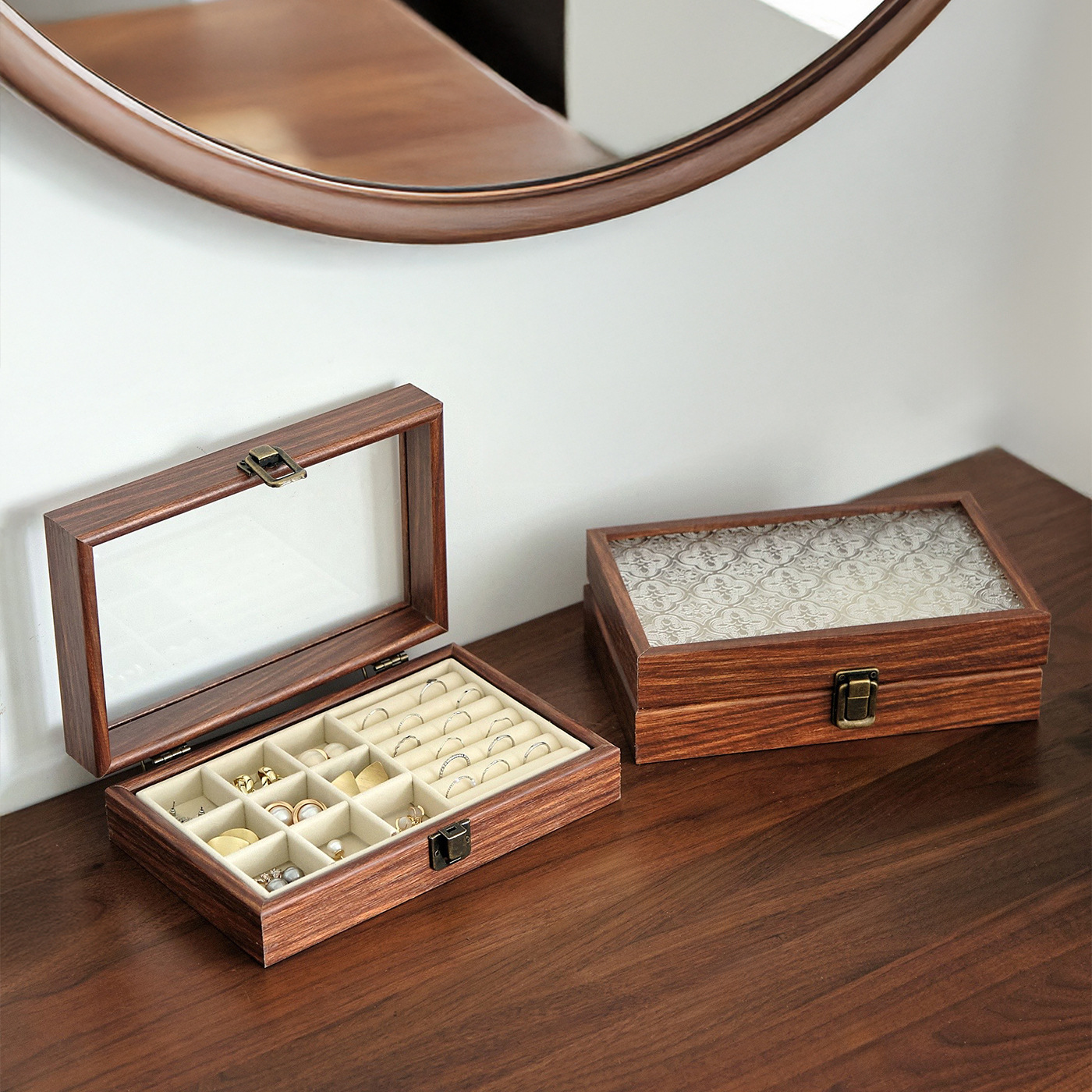 [Cross-Border Scarcity] Wooden Storage Jewelry Box Decorative Earrings Necklace Jewelry Display Display Jewelry Box Ring