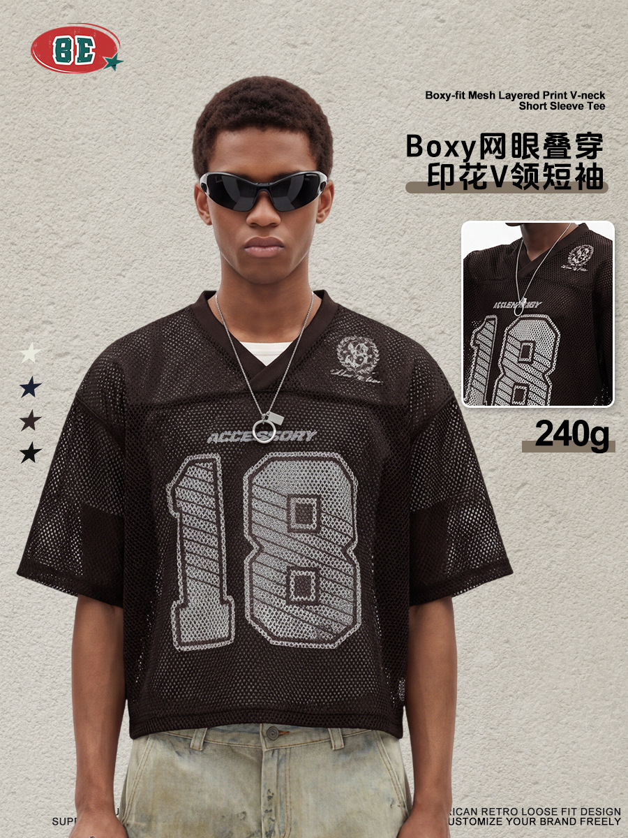 Camiseta Calada de Cuello en V de Manga Corta en Poliéster Transpirable para Uso Casual