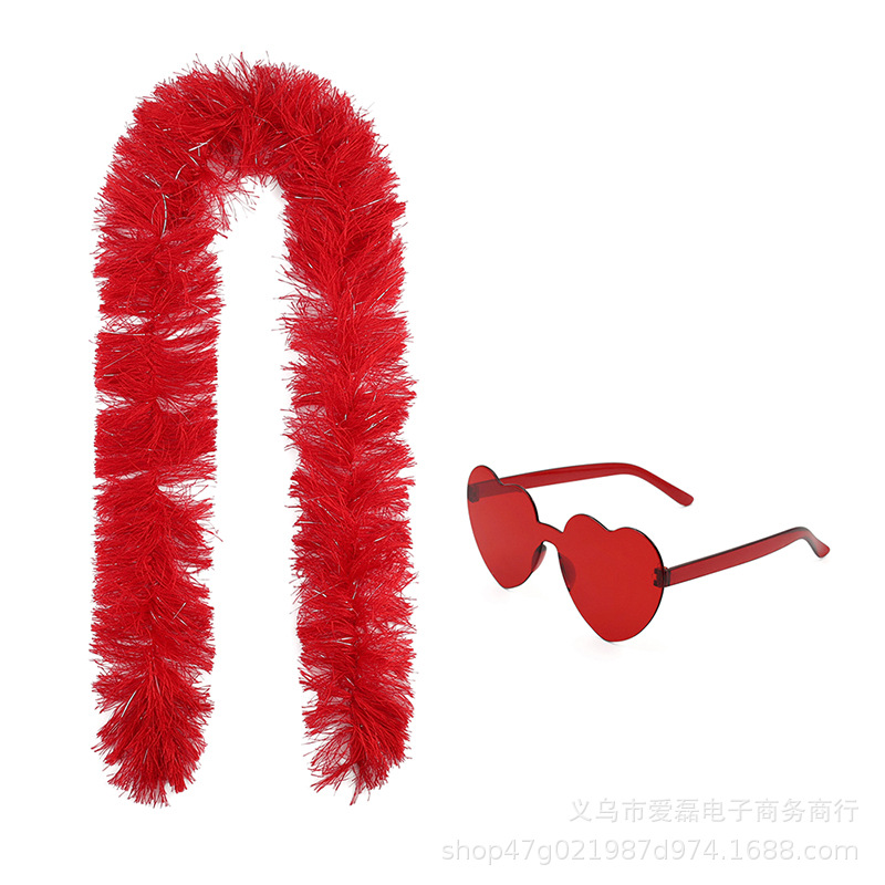 跨境亚马逊新款人造毛条桃心太阳镜套装狂欢节装扮道具派对爱心镜