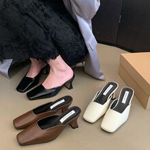 粗跟凉拖女士春夏外穿法式仙女气质新款2025半拖鞋穆勒高跟