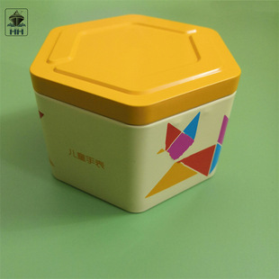 Hexagonal watch iron can Children's watch storage box special-shaped electronic products Iron can packaging factory
