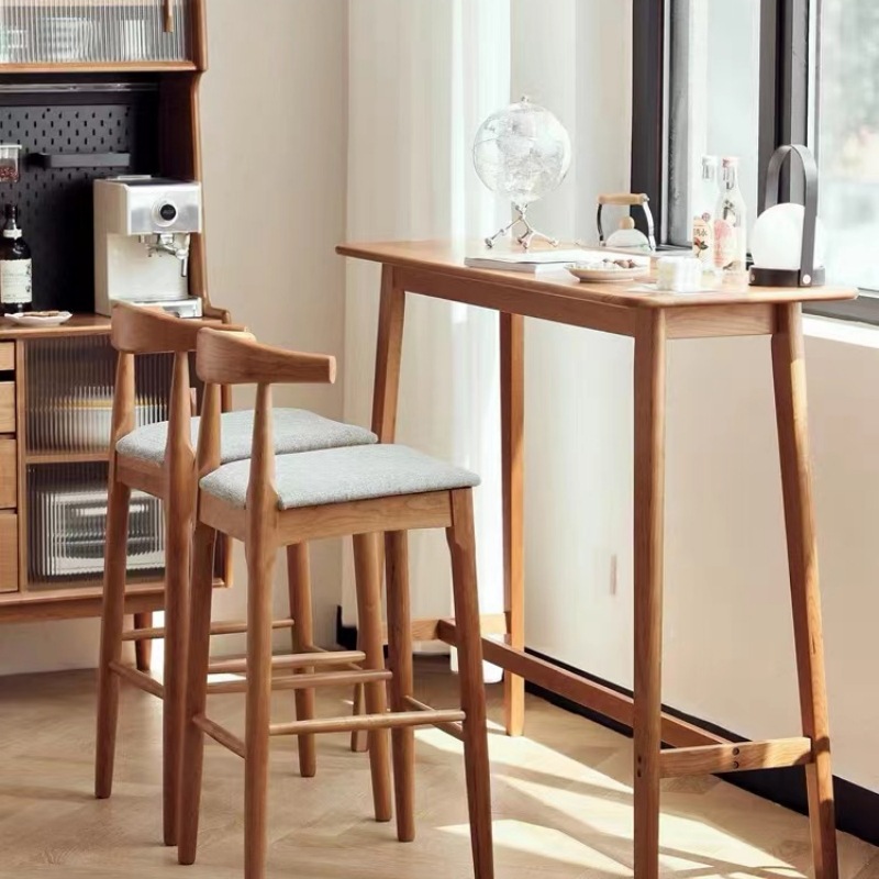 Factory Supply Nordic All Solid Wood Cherry Wood Bar Table Home Balcony Window Wall Table Family Dining Table Integrated