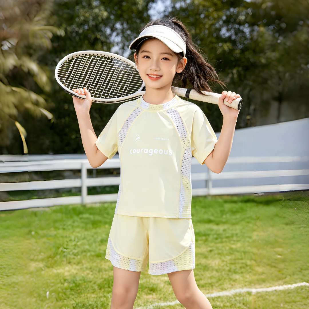 Trajes deportivos para niños de verano nuevos niños secos rápidos transpirables niñas pantalones cortos de mangas cortas ropa infantil mayorista image 3