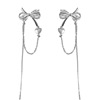 Fashionable ear clips with bow with tassels, advanced earrings, 2022 collection, bright catchy style, high-quality style