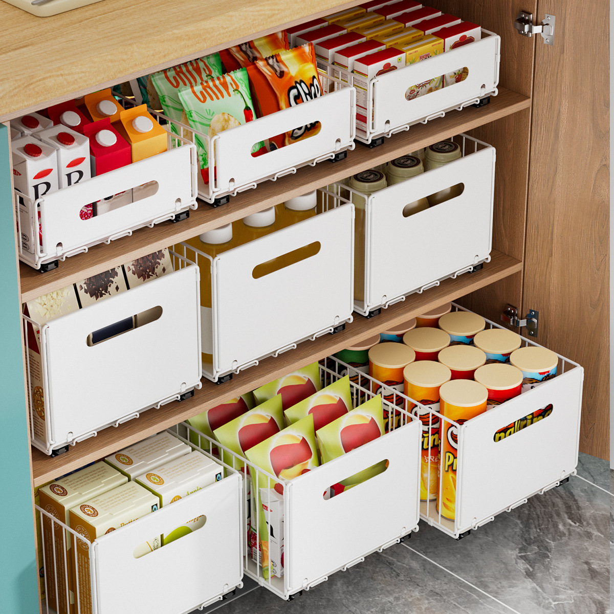 Estantería de almacenamiento interior de armario extraíble para armarios de cocina, armario profundo para el hogar, caja de almacenamiento desplegable, organizador multifuncional de especias