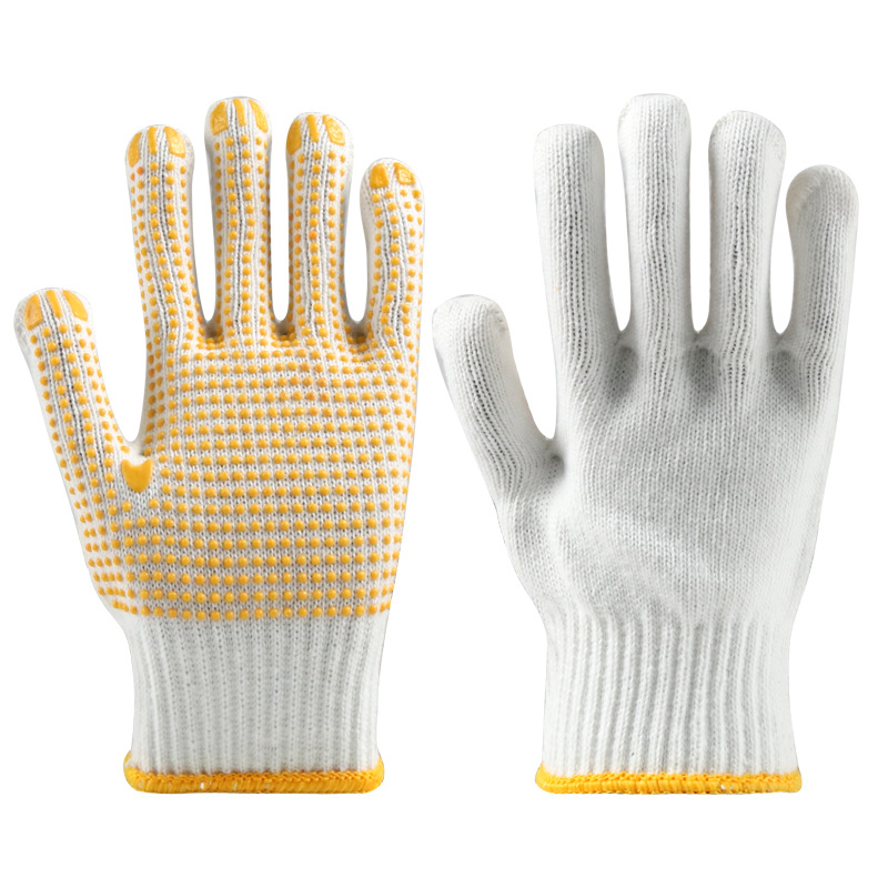Guantes de plástico de 600g, con diez agujas y puntos amarillos.