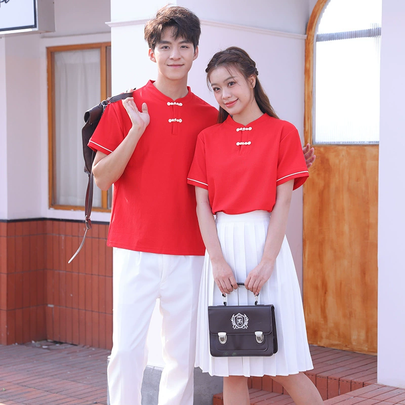 Униформа красного хора начальной и средней школы Красные рубашки-поло в китайском стиле Студенческая форма в стиле Республики Китай Униформа для спортивных встреч