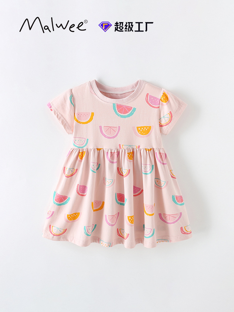Vestido de princesa de niña de estilo europeo y americano malwee transfronterizo, vestido de niña de manga corta con cuello redondo para niños de verano