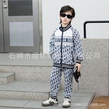 男女中童韩版套装2025年新品小毛圈图案螺纹拉链长袖长裤两件套装