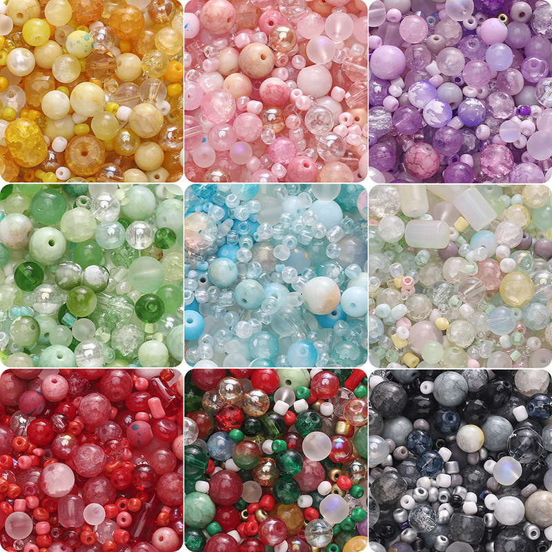 Glass mixed 3-12mm colorful glass beads loose beads mobile phone chain jewelry diy hand beaded material bag