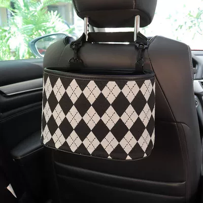 Car trash can car seat back-mounted storage bucket multi-purpose storage bucket storage box rhombus (Car storage bag/box) - rhombus-chair-back-storage-bucket-without-pattern