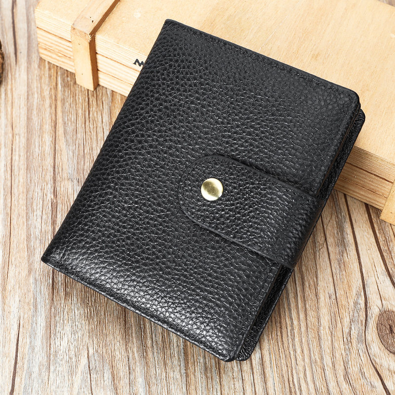 Ví nam da bò thật Malute RFID đa chức năng nhiều ngăn, ví cầm tay cao cấp — Màu đen, Màu đen vân phẳng, Màu cà phê
