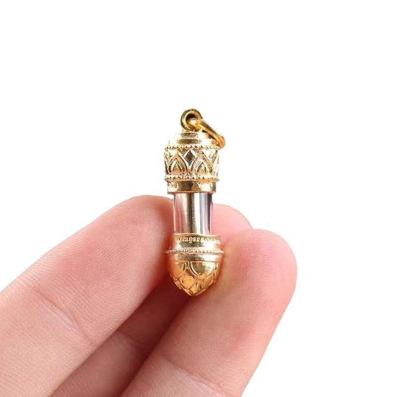 Amulette de Bouddha thaïlandaise Cuba Argent Forune Tube Or Solide Collier Pendentif Simple Vintage Mode Versaile_voghion.com
