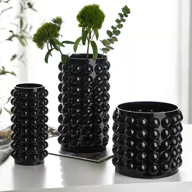 Inspol punto jarrón de vidrio de alto valor facial jarrón de burbujas redondo sala de estar acuoso flor ornamentos decorativos