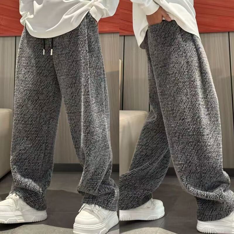 Autumn and winter men's trendy fashion heavy-weight thickened velvet drapey three-dimensional cut casual pants, loose and versatile wide-leg pants Autumn and winter men's trendy fashion heavy-weight thickened velvet drapey three-dimensional cut casual pants, loose and versatile wide-leg pants