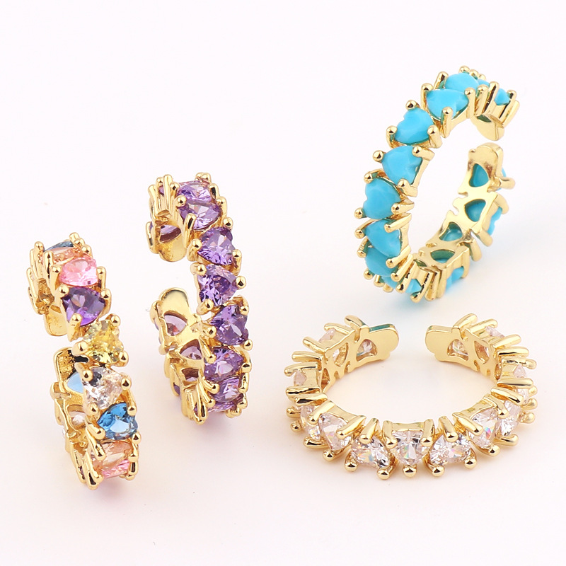 Fashion Heart Shape Copper Rings Inlay Zircon Copper Bracelets