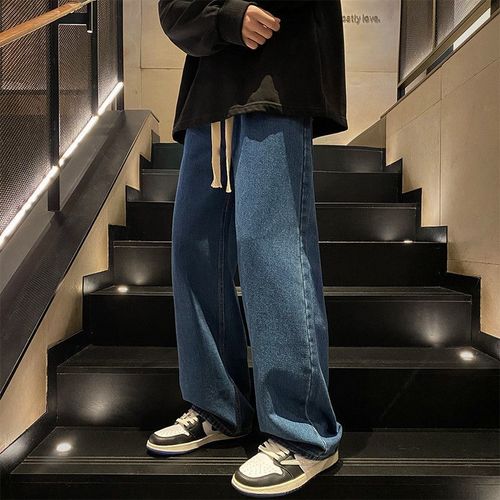 American Retro Men's Jeans Autumn and Winter Straight Leg Loose Streetwear Wide Leg Pants High Street Versatile Casual Long Pants