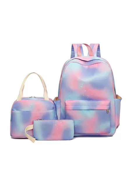 Girly Three-Piece Set of Student Schoolbags, Large-Capacity Lightweight Waterproof Backpack, Breathable and Weight-Reducing Backpack for Female High School Students