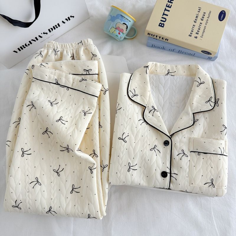 Algodón de aire al por mayor transfronterizo pijama intercalado de mujeres otoño invierno calentamiento algodón intercalado grueso cardigan dulce ropa de casa a cuadros
